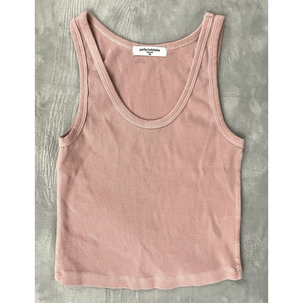 Perfect White Tee XS Ribbed Tank Pink Dusty Rose Stretch Cotton Made in USA